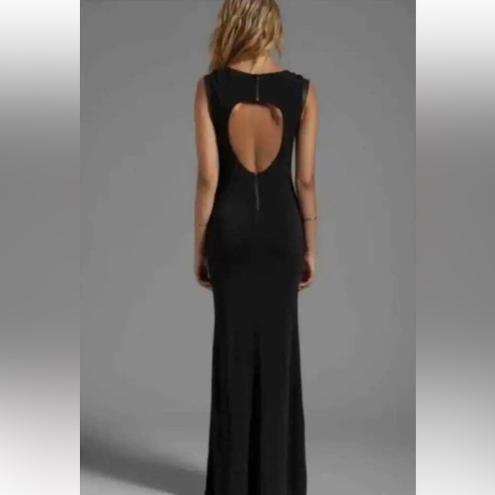 Alice & Olivia Air Black Slinky Zip Open Back Leather Trim Long Maxi Dress 8